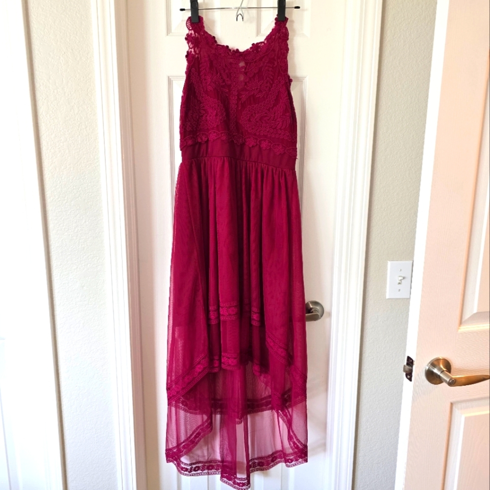 Burgundy High Low Lace Dress